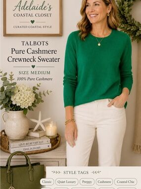 Talbots Cashmere Emerald Green Crewneck Sweater M